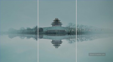 Von Fotos Realistisch Werke - Chinesische Geschichte des Yanxi Palastes mit Weißen Kranen Vogelschwaden von Fotos bis Kunst